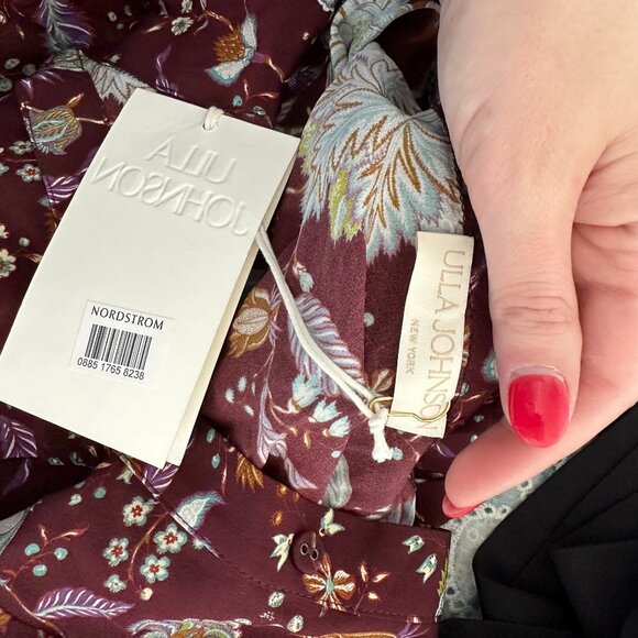 NWT Ulla Johnson Lula Mini Dress in Heliotrope Silk Floral High Neck Long Sleeve - Picture 3 of 13